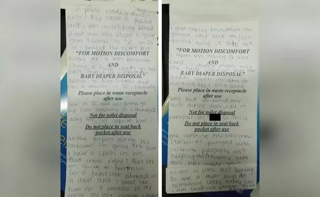 Netizens Searching For Girl Who Wrote Love Letter On Flight Sick Bag - Sakshi