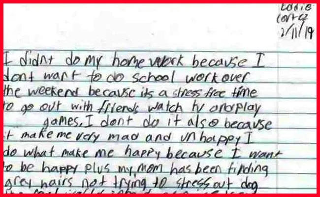 Student letter to teacher over home work goes viral - Sakshi