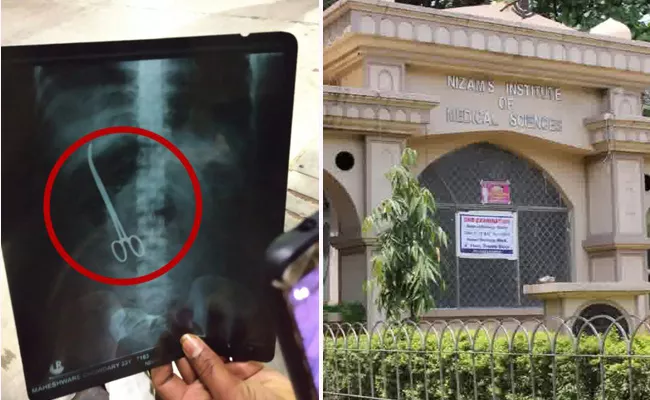 Nims Doctors leaves scissors in patient stomach - Sakshi