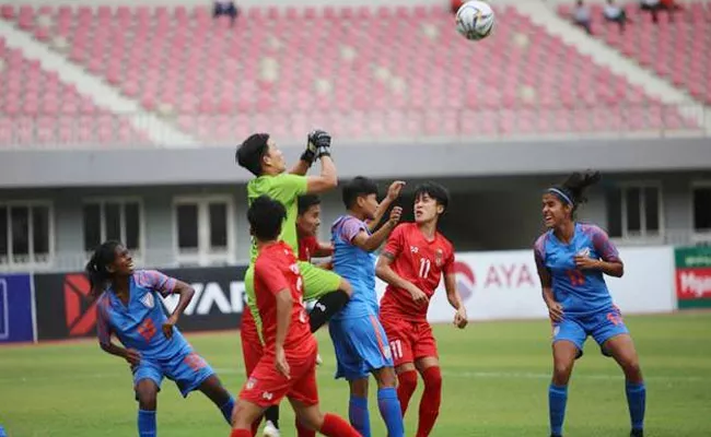 Indian Women Football Team Lost Match To Myanmar In Olympic Qualifying Asia - Sakshi