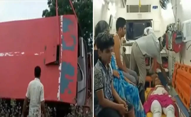 RTC Bus Roll Over At Nawabpet Krishna District - Sakshi