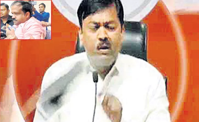 Shoe hurled at BJP MP GVL Narsimha Rao during press conference - Sakshi