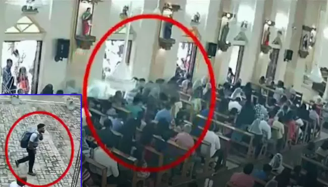 St Sebastian church bomb attack cctv video - Sakshi