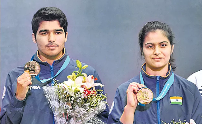 Manu Bhaker And Saurabh Chaudhary Clinch Gold Medal  - Sakshi