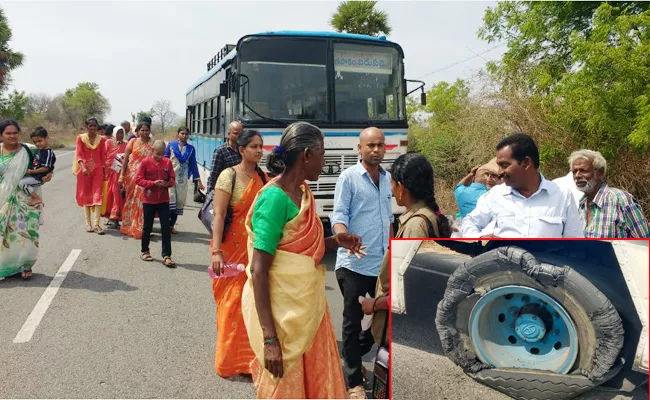 Tirupati RTC Bus Tire Burst in kanipakam - Sakshi