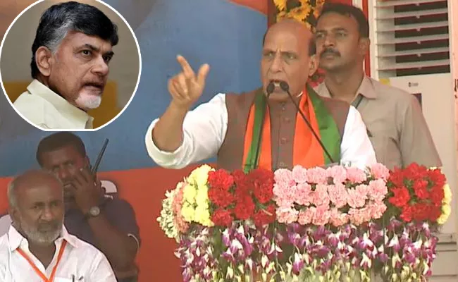 BJP Leader Rajnath Singh Critics Chandrababu Naidu At Avanigadda Campaign - Sakshi