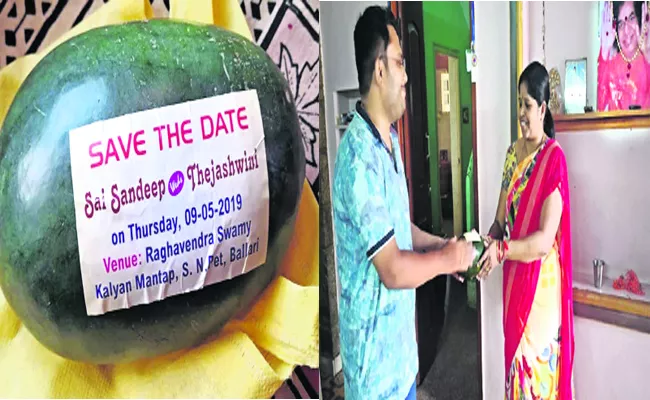 Man Distributing Watermelon Wedding Cards For Marriage - Sakshi