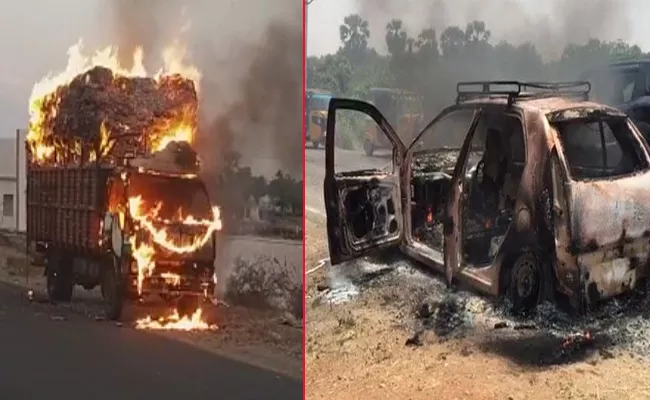 DCM Vehicle Burnt In Fire Accident At Shadnagar - Sakshi