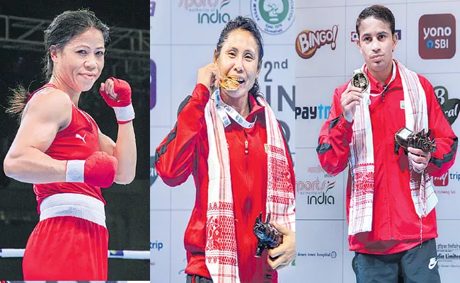 Mary Kom And Sarita Devi and Amit Panghal clinch gold on final day - Sakshi