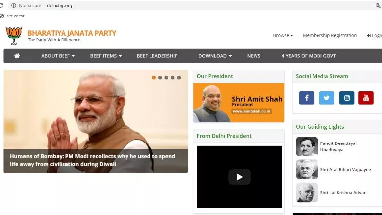 BJP Delhi website hacked Beef Served on BJP - Sakshi