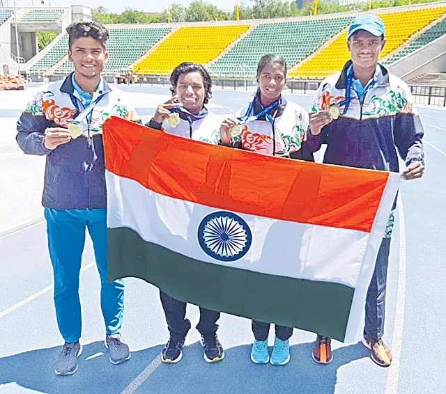 Indian juniors claim six gold medals in Eurasian Athletics - Sakshi