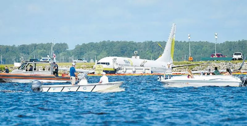 Boeing 737 slides off runway into Florida river - Sakshi