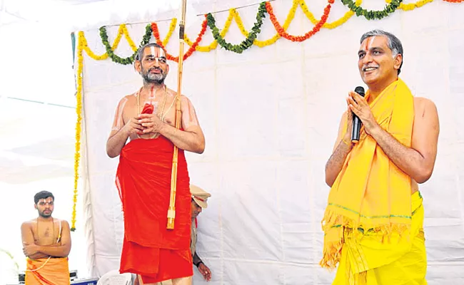 Harish in the celebration of the statue of Chennakesava Swamy - Sakshi