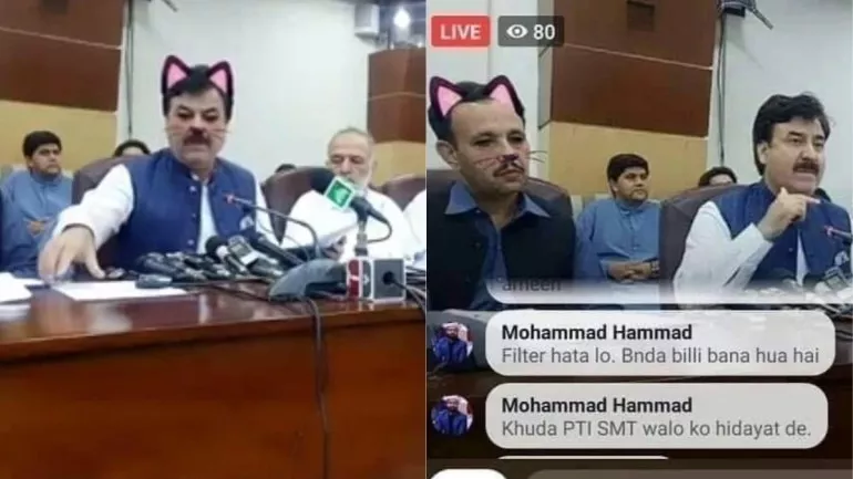 Khyber Pakhtunkhwa Govt Live Streams Press Conference with Cat Filter on - Sakshi