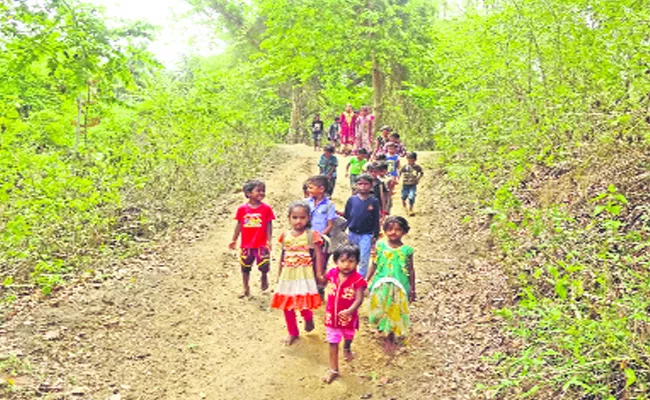 Students Will Go School Through Forest - Sakshi