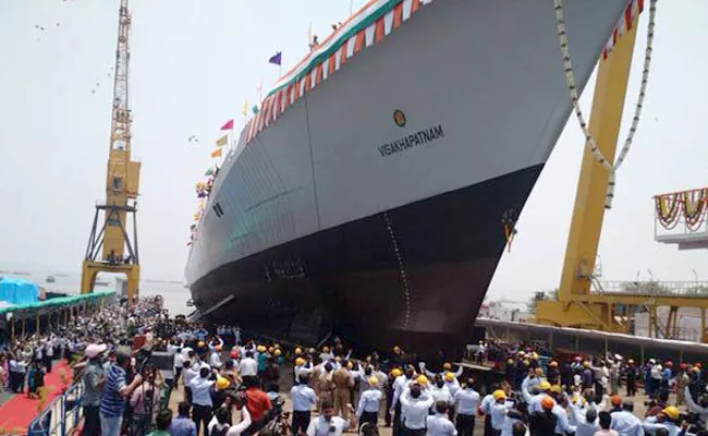 Fire Breaks out on Under Construction Warship Visakhapatnam - Sakshi