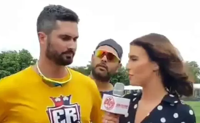 Yuvraj Singh Crashes Ben Cuttings Interview With Fiancee Erin Holland - Sakshi