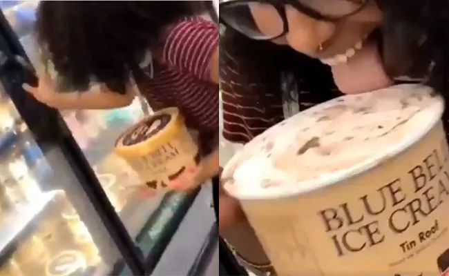 Woman licks ice cream and puts it back in store freezer - Sakshi