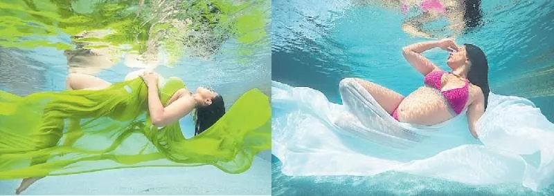 Sameera Reddy flaunts baby bump in underwater photoshoot - Sakshi