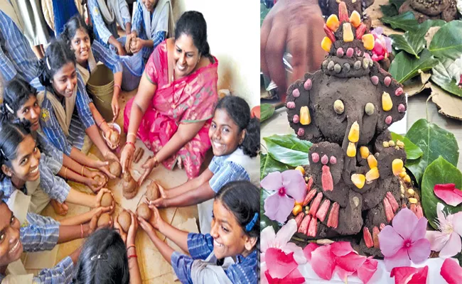 Nellore School Students Preparing Eco Friendly Ganesh - Sakshi