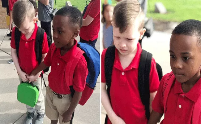 Boy Held Crying Classmate Hand On First Day Of School Viral Pic - Sakshi