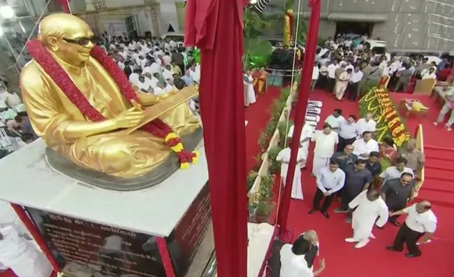 Mamata Banerjee Unveils Statue Of Former Tamil Nadu Chief Minister Karunanidhi In Kodambakkam - Sakshi