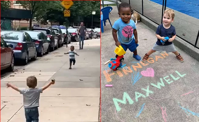 Video Of Kids Running To Each Other On New York Street - Sakshi