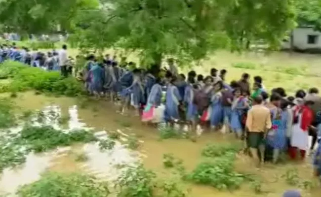 Flood Water Surrounded Allagadda Gurukul School - Sakshi