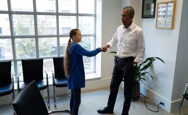 Climate Activist Greta Thunberg Meets With Barack Obama In US - Sakshi