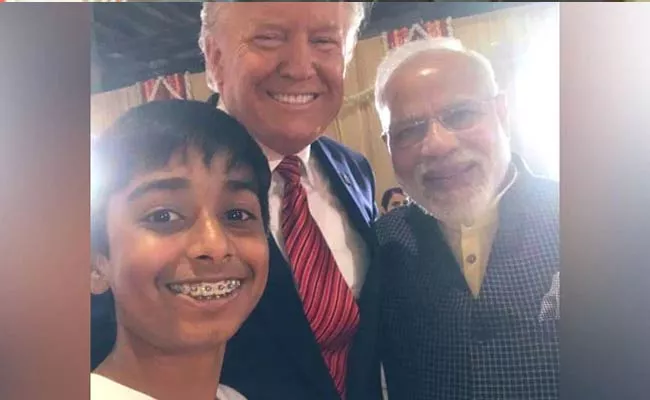 Boy Clicks Selfie With PM Modi And Donald Trump - Sakshi