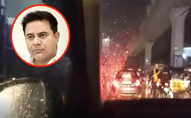 KTR Stuck In Traffic Due To Heavy Rains In Hyderabad - Sakshi