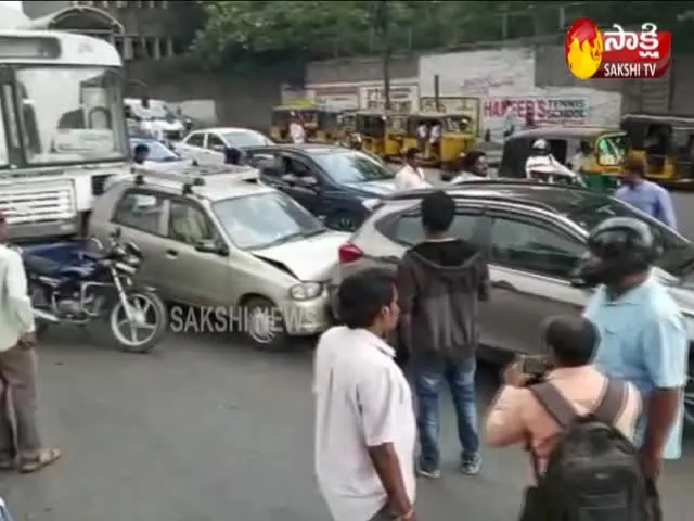 RTC Bus Hits Three Cars And One Bike