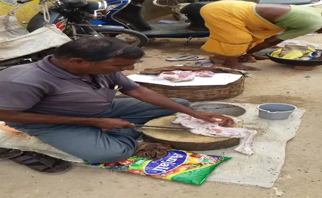 On Gandhi Jayanti Day Man Seemed Selling Meat - Sakshi