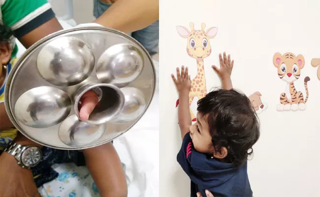 Baby Boy Finger Stuck in Idli Cooker Plate karnataka - Sakshi