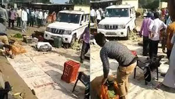 Video Shows UP Officials SUV Crushing Farmers Vegetables - Sakshi