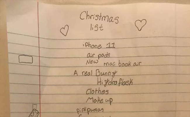 10 Years Old girl Christmas Gifts List Goes Crazy In Social Media After Demands $4000 - Sakshi