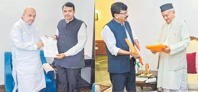 Devendra Fadnavis and Shiv Sena in Delhi to finalise power - Sakshi