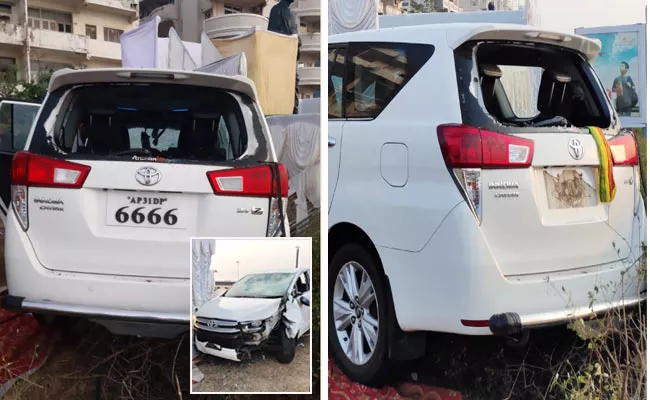 Car Of Former Minister Bandaru Satyanarayana Murthy Son Hits Motorist - Sakshi