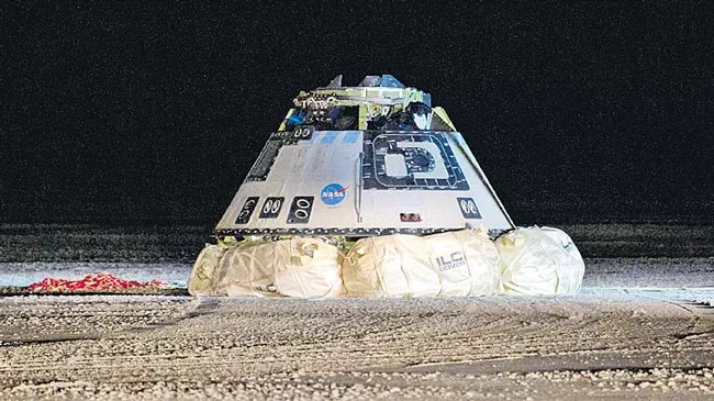 Boeing Starliner crew spacecraft nails desert landing - Sakshi