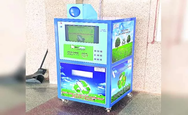 Water Bottle Crushed machine Arranged In Warangal Railway Station - Sakshi