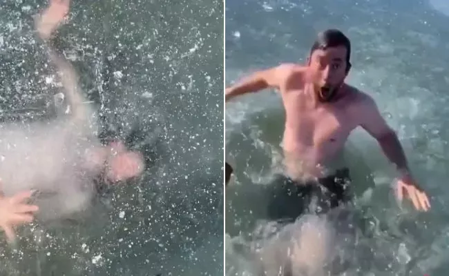 Tiktok Star Swims Under Ice Water Went Viral - Sakshi