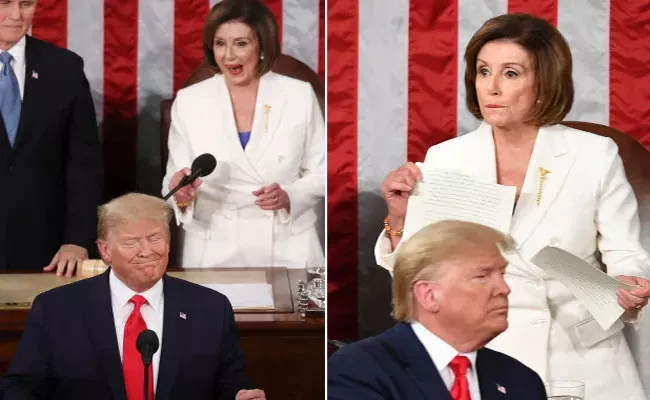 Nancy Pelosi Ripped Up Copy Of Trumps State Of Union Address - Sakshi