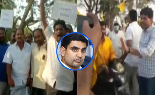 Purushottapatnam Farmers Protest Against On Nara Lokesh - Sakshi