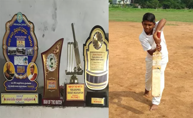 School Student Abhilash Talent in Cricket Prakasam - Sakshi