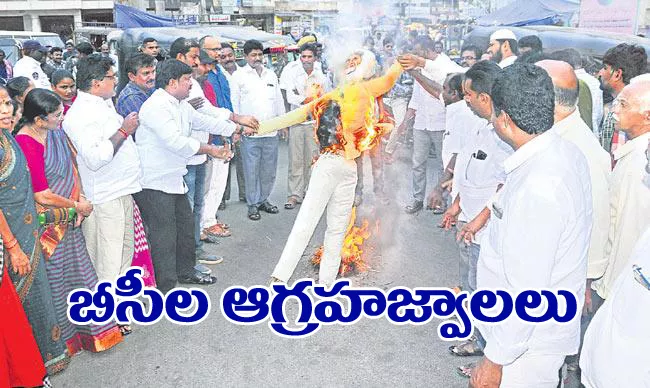 BCs Angry on Chandrababu Naidu, Effigies Burnt in Andhra Pradesh - Sakshi