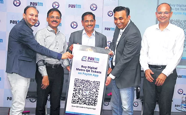 Hyderabad Metro Train Paytm QR Code Ticket Launch For Easy Journey - Sakshi