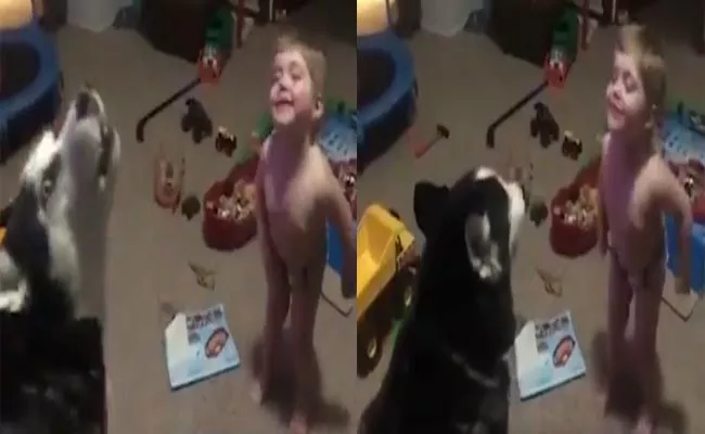 Viral Video: Dog Sings Song With A Little Boy - Sakshi