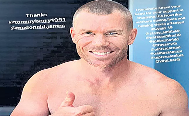 Aussie Opener David Warner Shaved In Support Of Medical Staff - Sakshi