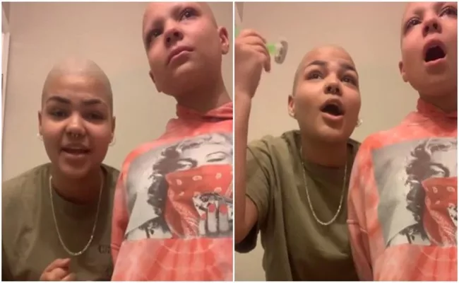 Girl Shaves Head And Eyebrows For Her Cancer Patient Sister - Sakshi