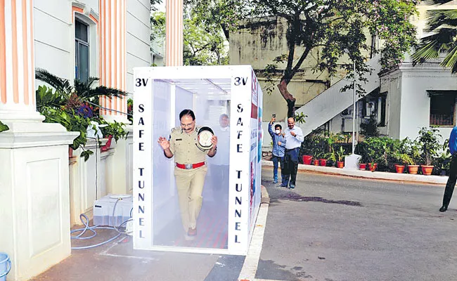 Corona Safety Tunnel At DGP Office - Sakshi